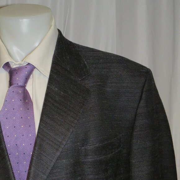Tom James Raw Silk Bespoke Black Three Button Sport Coat 46L